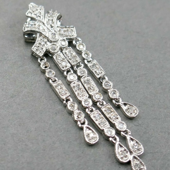 Fine Designer ADL 14k White Gold 1/4 tcw Art Deco Slide Necklace Pendant - Picture 2 of 9